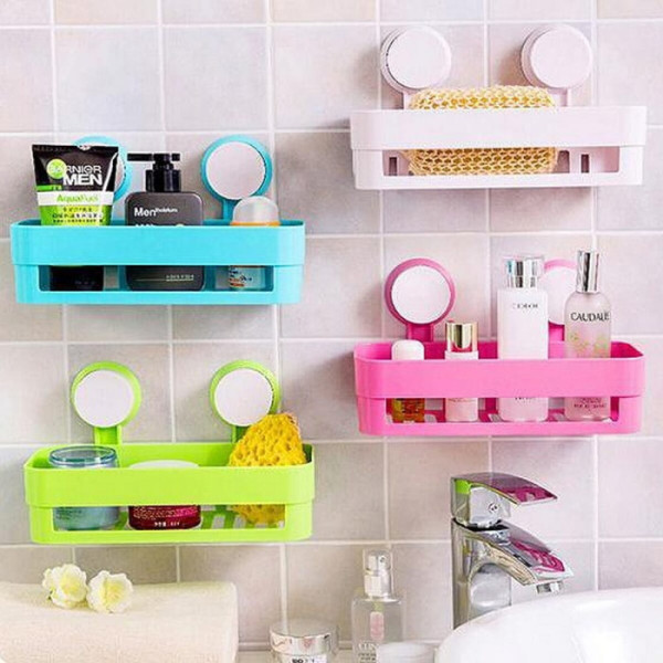 New Bathroom Shelf Suction Rack Organizer Cup Storage Shower Wall Basket image 1