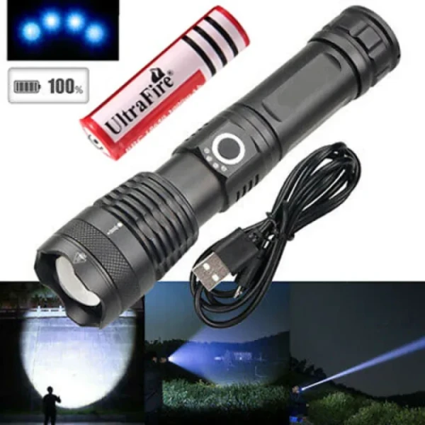 Rechargeable Waterproof Zoom LED Flashlight USB Torch Light image 1